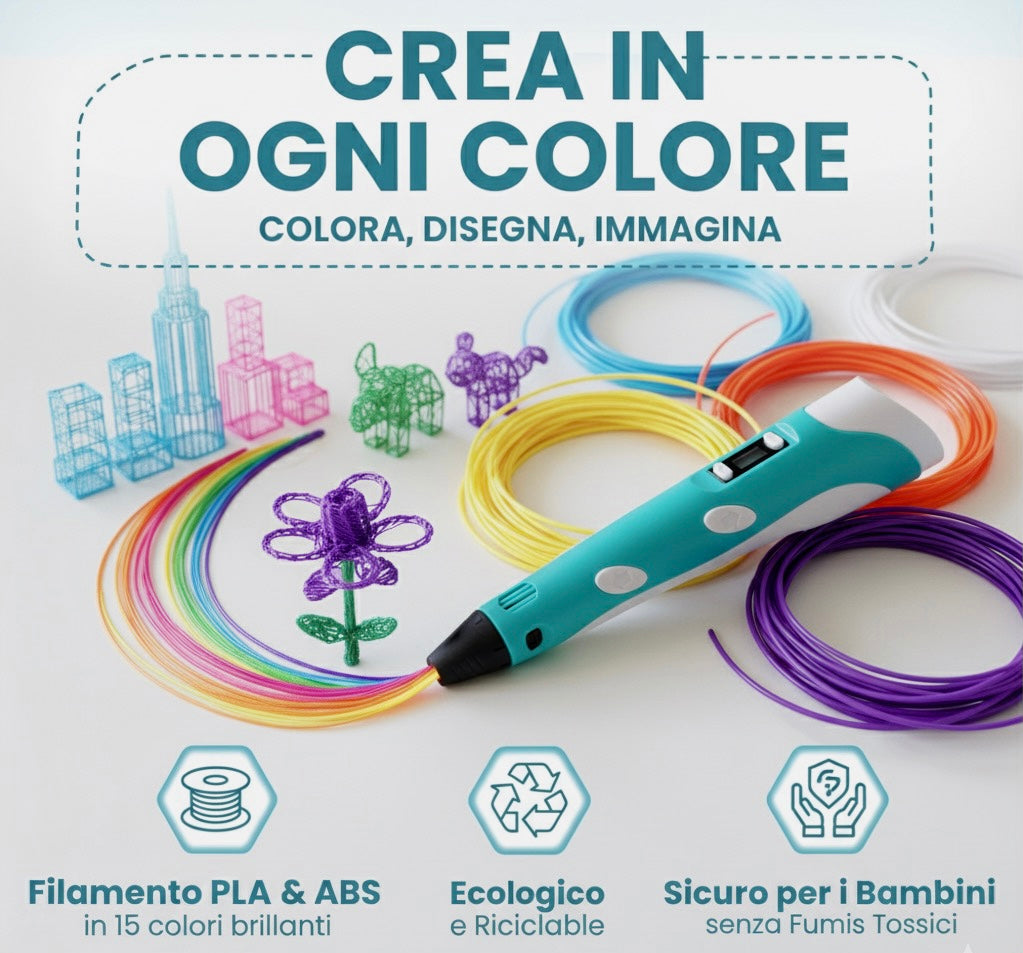 Complete 3D Pen Set – 12-Color Filament